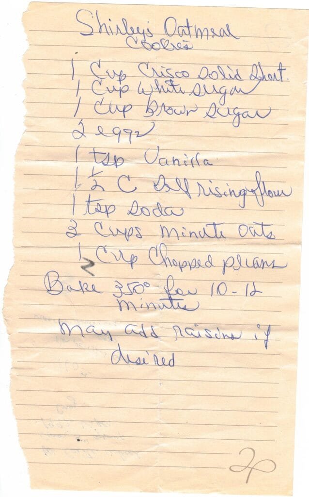 Shirley Spinks Oatmeal Cookie Recipe